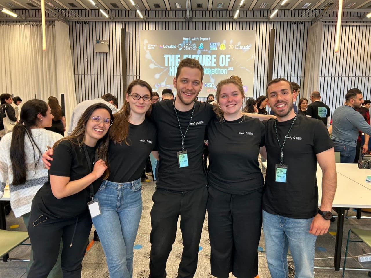From left to right: Camilla, Marta Bolognini, Paul Johannssen, Annalena Lange and Gaspar Astorga Palma at The Future of Health Hackathon at ETH Zürich